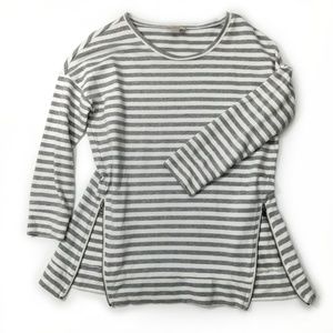 Loft Gray and White Striped Cotton Front Zip Top